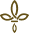 Symbole pixelisé bronze foncé, stylisé en forme de trefoil ou de plante ornementale. Design simple et rétro sur fond noir.